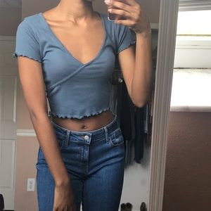 Blue surplice crop top